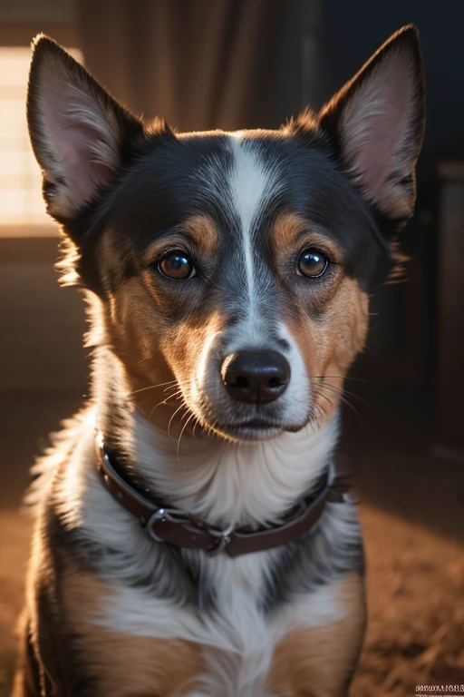  playful heeler, dog, perfect face, perfect eyes, highly detailed, comprehensive cinematic, digital painting, 8k, cinematic lighting, best quality, highres, detailed work, post - processing, perfect result, realistic