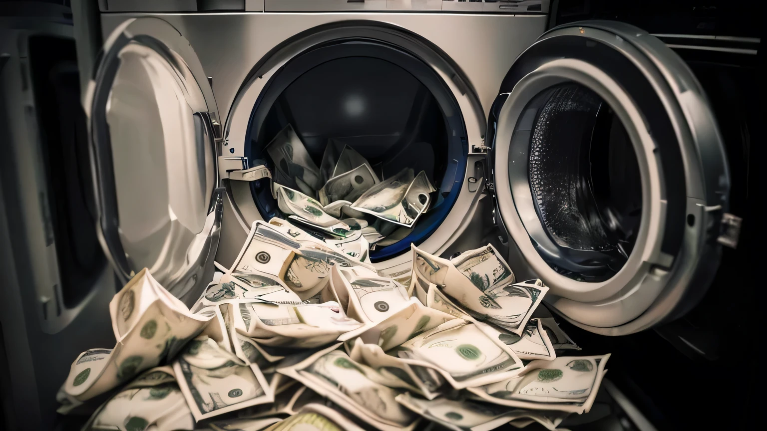 there is a pile of money in a washing machine, for a lot of dollars, dollar bills floating, morte dos emprestadores de dinheiro, em um tapete de lavanderia, washing machine, tank fires with dollar bills, Dinheiro, album photo, por Daniel Lieske, por Matija Jama, fortuna, por Niko Henrichon, foto comercial, notas voando do barril