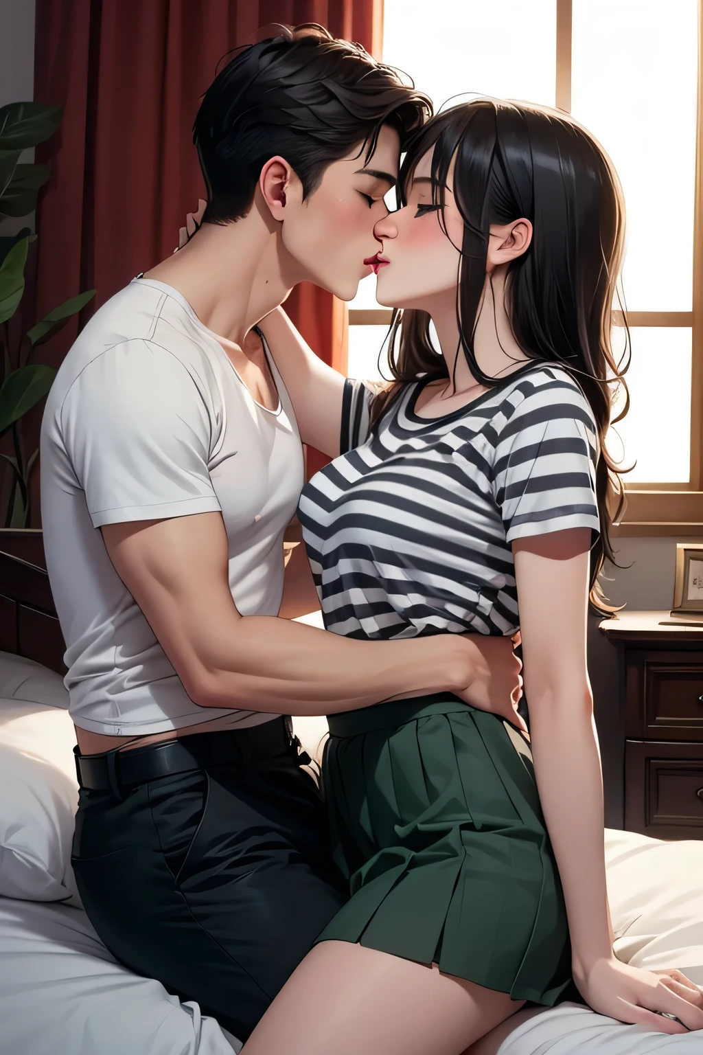 masterpiece, best quality, best resolution, ultra detailed, perfect anatomy, (((1girl and 1 boy))),(((lovers))),(((hug,kiss,vaginal, sex))),((1 beautiful girl and 1 handsome boy)) ,(((couple))), duo, nsfw, beautiful girl, pale skin, muscle, gigantic breasts, big ass, hetero.