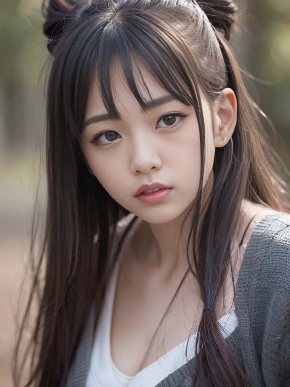 (8k, RAW Photos, highest quality, masterpiece, : 1.2), (Realistic, photoRealistic: 1.37), With a sad face、Big close-up of face、17 year old Japanese girl,Black straight hair、Long Hair ,((( Embarrassing、Gasp、Scared、Concerned、Surprised、Sad)))、clavicle、Wet Skin, Cleavage,  highest quality, Ultra-high resolution, Physically Based Rendering, Cinema Lighting, Complex, Cinematic look, PhotoRealistic, Dynamic Angle