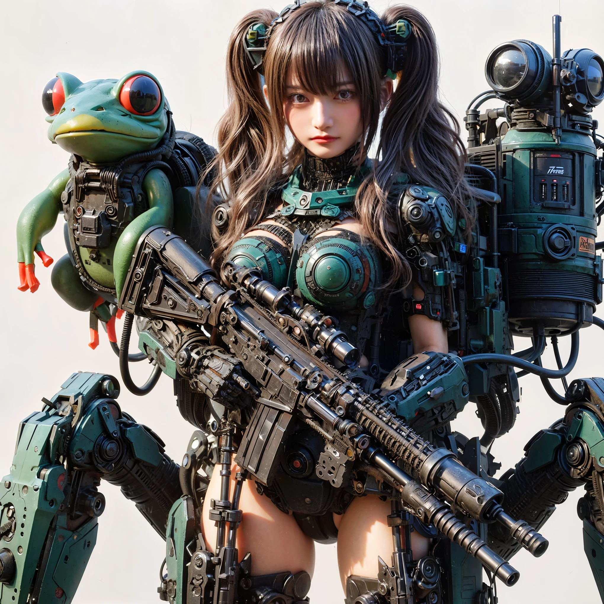 ultra high res,8k,(Photorealsitic:1.4), (crab-like animal wear:1.2), designed by Hajime Katoki,heavy weapons,Vernier, thruster, apogee motor, propellant tank, vivid textures,animal legs, gradation hair, japanese female realistic face, black eyes,((super realistic all textures)), ((super intricate all details)), full body shot, ultrasharp, Acrylic Clear Cover, Hydraulic cylinder,super fine photorealistic style, Minimum of 4 pieces created
