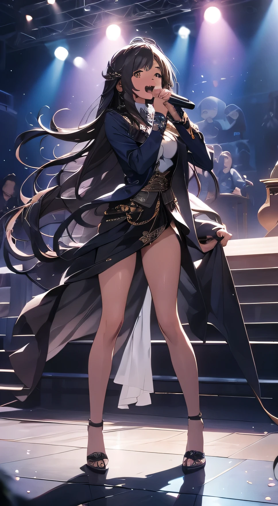 live house,Super Long Hair,woman,singing,sexy,, (masterpiece,detailed,High resolution),
