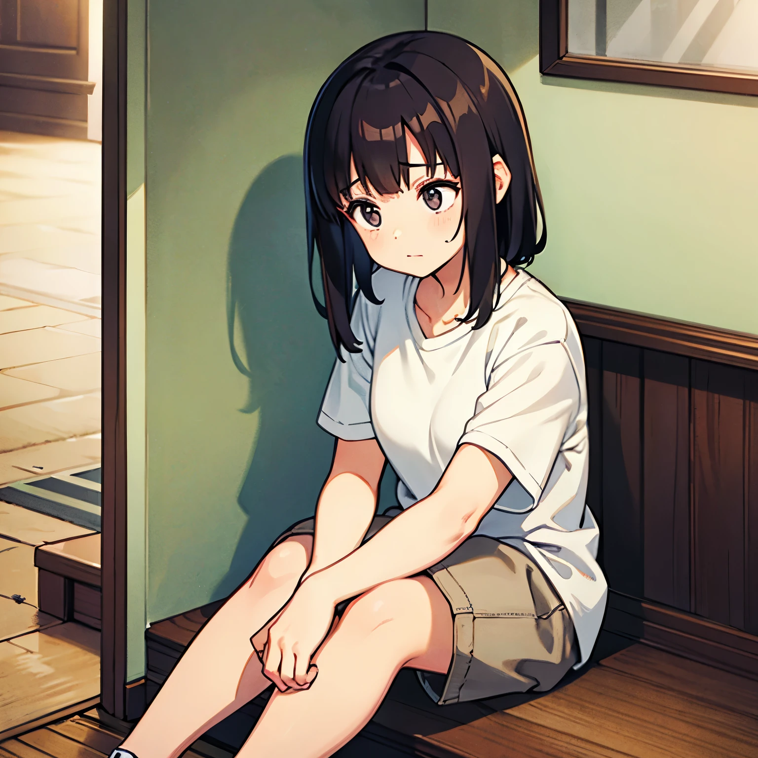 A young woman with dark hair who dropped out of , has been a recluse for many years, is unemployed, and is bedridden with depression.