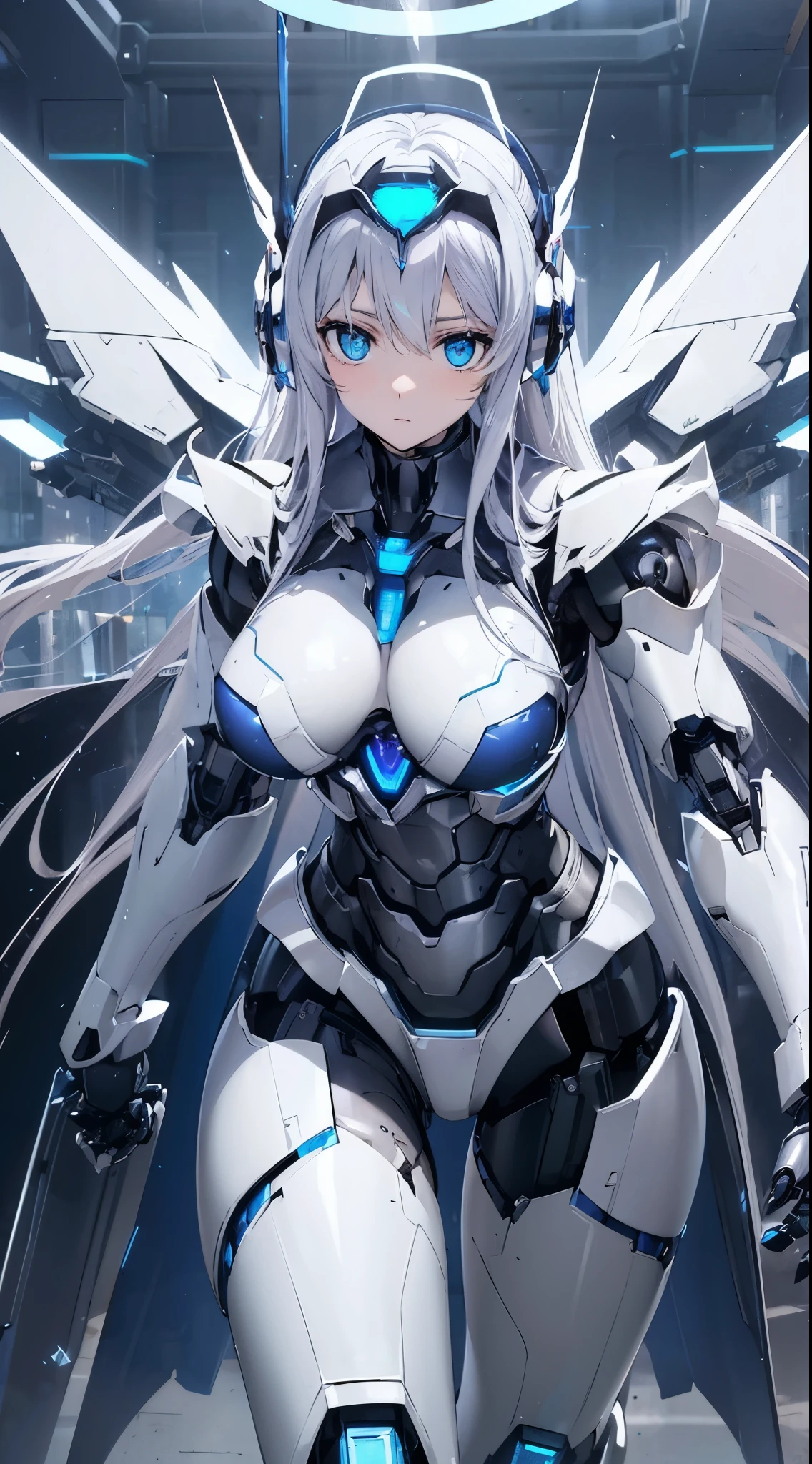 Blue shining mechanical eyes、Expressionless