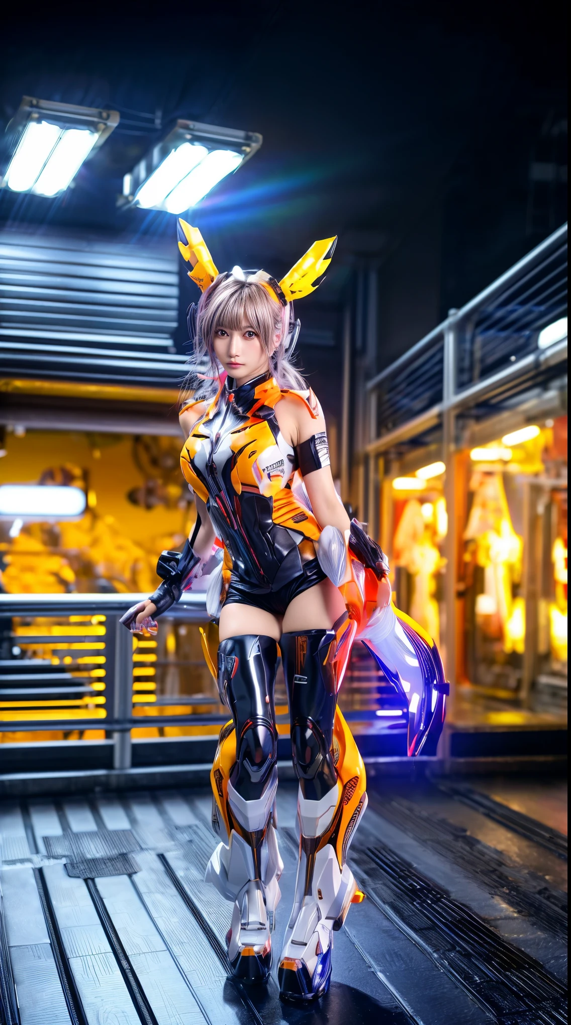 ultra high res,8k,(Photorealsitic:1.4), (crab-like  animal wear:1.2), designed by Hajime Katoki,heavy weapons,Vernier, thruster, apogee motor, propellant tank, vivid textures,animal legs, gradation hair, japanese female realistic face, black eyes,((super realistic all textures)), ((super intricate all details)), full body shot, ultrasharp, Acrylic Clear Cover, Hydraulic cylinder,super fine photorealistic style, 
