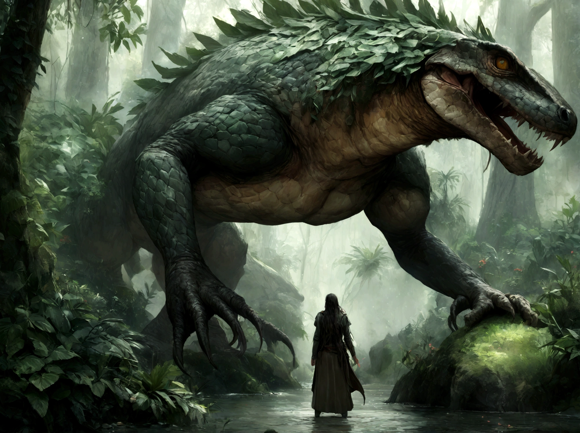 (highest quality,4K,8k,High resolution,masterpiece:1.2),Super detailed,Realistic,photoRealistic:1.37,They mainly live in the Amazon rainforest and the South African savannah.,Body length is about 7 meters,Weight: about 500 kilograms,A giant lizard covered in scales,It has sharp spines on its back,Food: Prey on small mammals,Sometimes they attack larger animals,The body contains powerful toxins,A single bite can cause paralysis,Nocturnal,During the day, they hide in the shade of rocks or in bushes.,Fatal,toxic,Sharp Scales,Shine,dark,Hidden Treasure,Sharp Eye,Staring into your soul,Ancient Creatures,A fascinating scene,Fantasy-like,Mythical Beings,Otherworldly Habitats,Secrets of the abyss,Invisible Predator,Unlucky,An unforgettable presence,spine-chilling,Awe-inspiring,The power of mythology,The amazing creations of nature,Silence and mystery intertwine,Subtle details,Evoke a sense of wonder and awe,The Lost World,Amazing natural art,Intertwined with nature,A fascinating dance of life and death,Unleash your primal instincts,stir deep emotions,Unforgettable encounters.