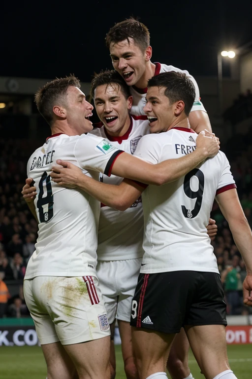 Men England players celebrates after a win 3-0 against Ireland