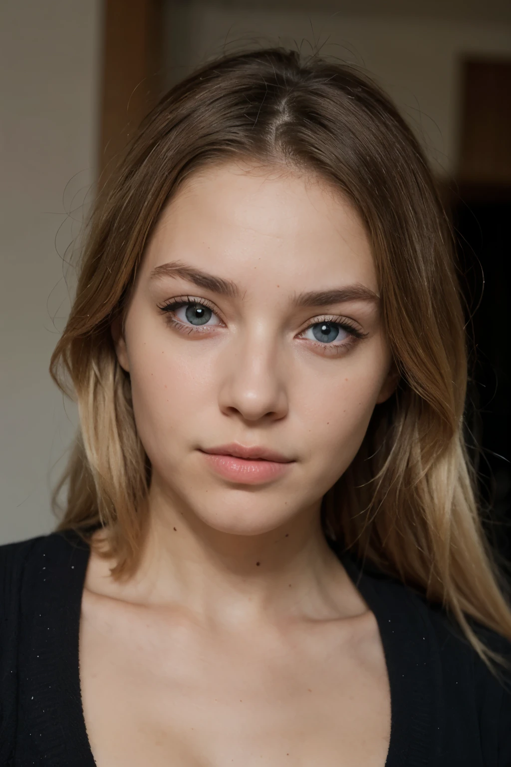 Blonde,yeux bleu, de face