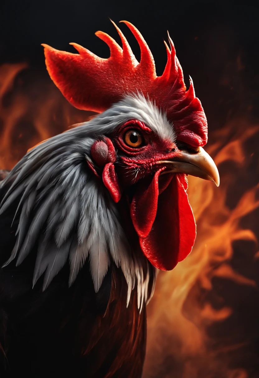 Angry,rooster,hell,fire,scream,red,black,8k,