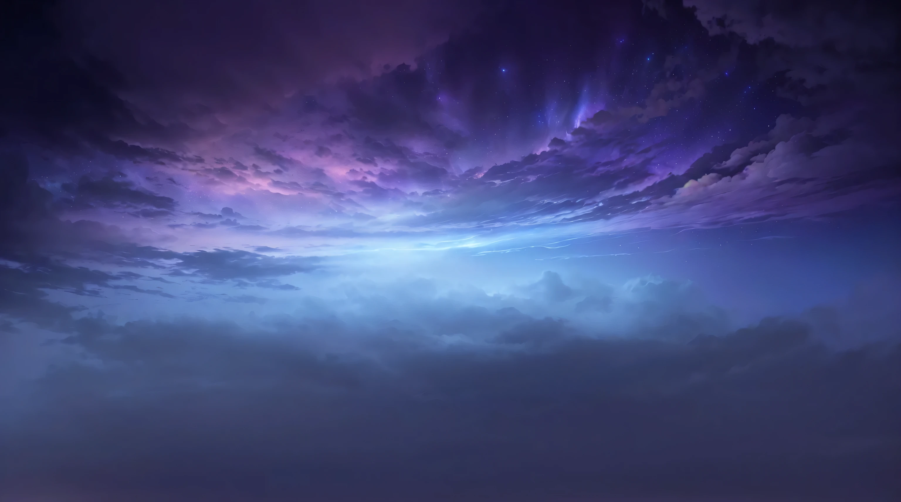 Purple and blue clouds floating in the sky,Exudes a bright glow, atmospheric fantasy sky, Night Sky; 16K, Glowing sky heaven background, Sky in the background, Atmospheric background, Sky background, background heavenly sky, dusk sky, Sky in the background theme, Dreamy sky, Dawn background, magnificent background, Ethereal Background, interstellar stormy bright sky, background is heavenly
