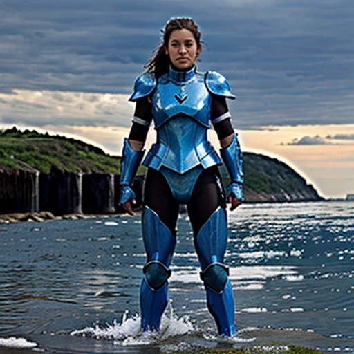 Water armor, girl, blue colbalt armor, full body
