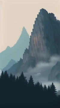 Dot plot,Pixel style,deep mountain,environment,Heavy fog,Mountain village,dark,A giant salamander hangs over the mountain,Wandering on the mountain road,Misty,Cthulhu style,Mountain village于山腰处