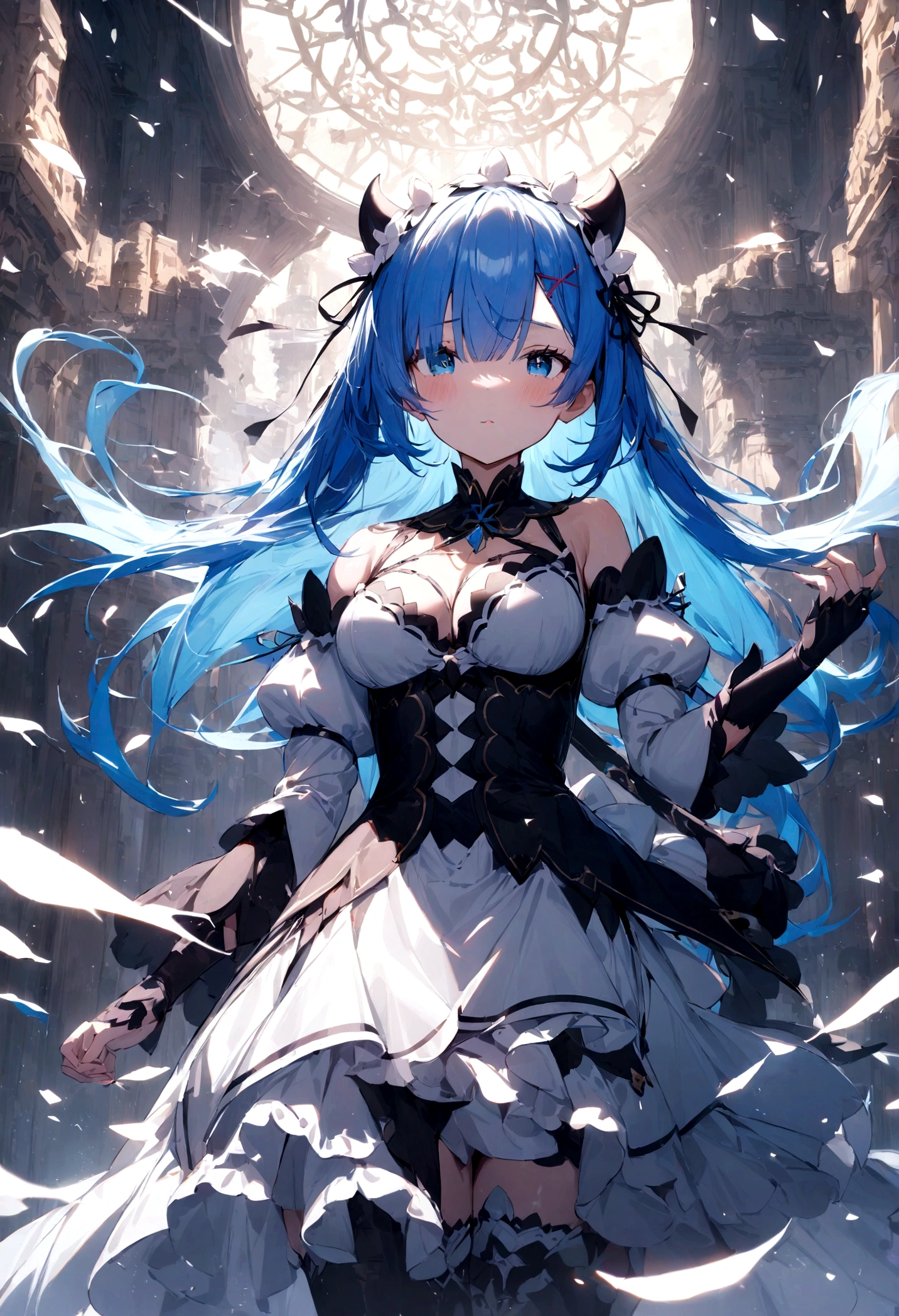 1girl,masterpiece, best quality, very aesthetic, absurdres,
Rem, Re:Zero - Starting Life in Another World - A demon maid with a deep loyalty and affection for the protagonist, Subaru, showcasing immense power and emotional depth.