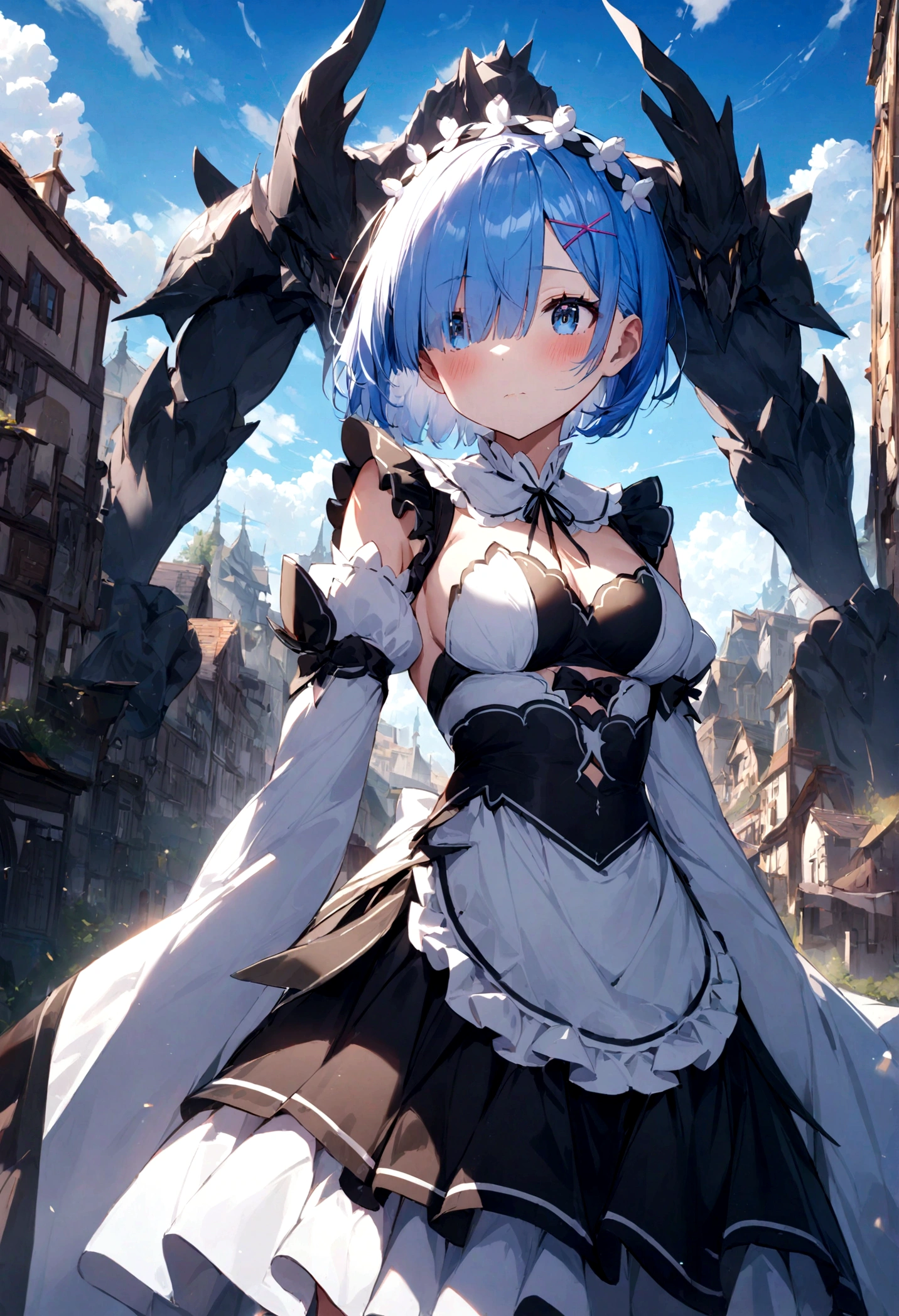 1girl,masterpiece, best quality, very aesthetic, absurdres,
Rem, Re:Zero - Starting Life in Another World - A demon maid with a deep loyalty and affection for the protagonist, Subaru, showcasing immense power and emotional depth.