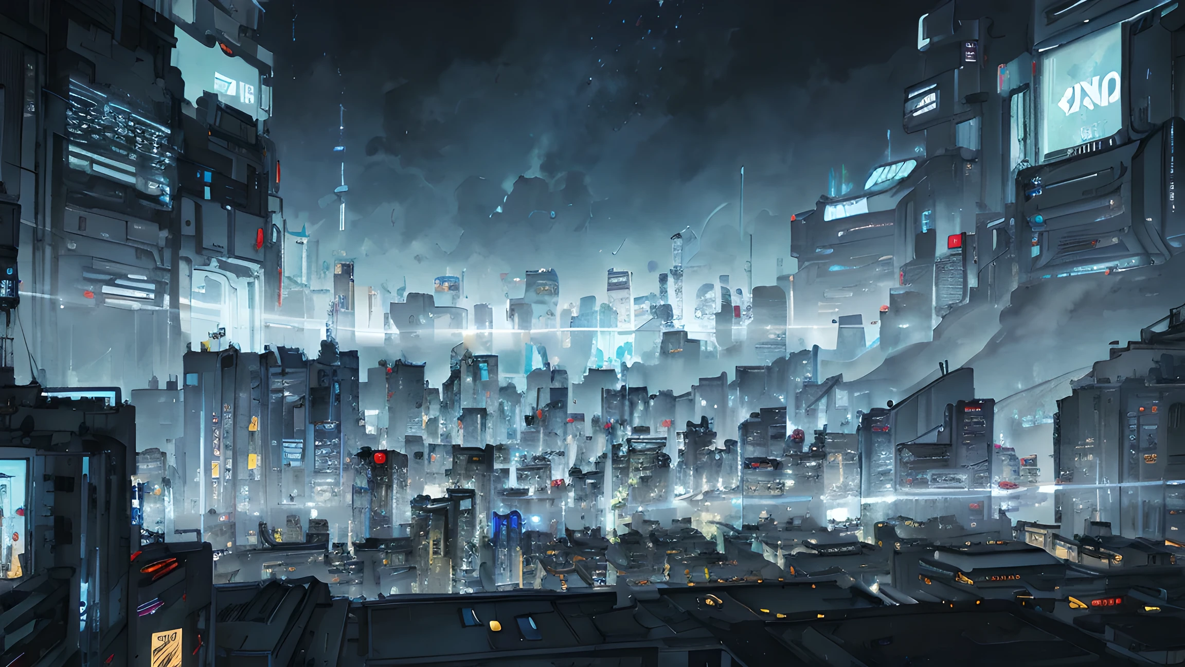 1 city, cyber punk, Light Blue Tone, Panorama, detailed