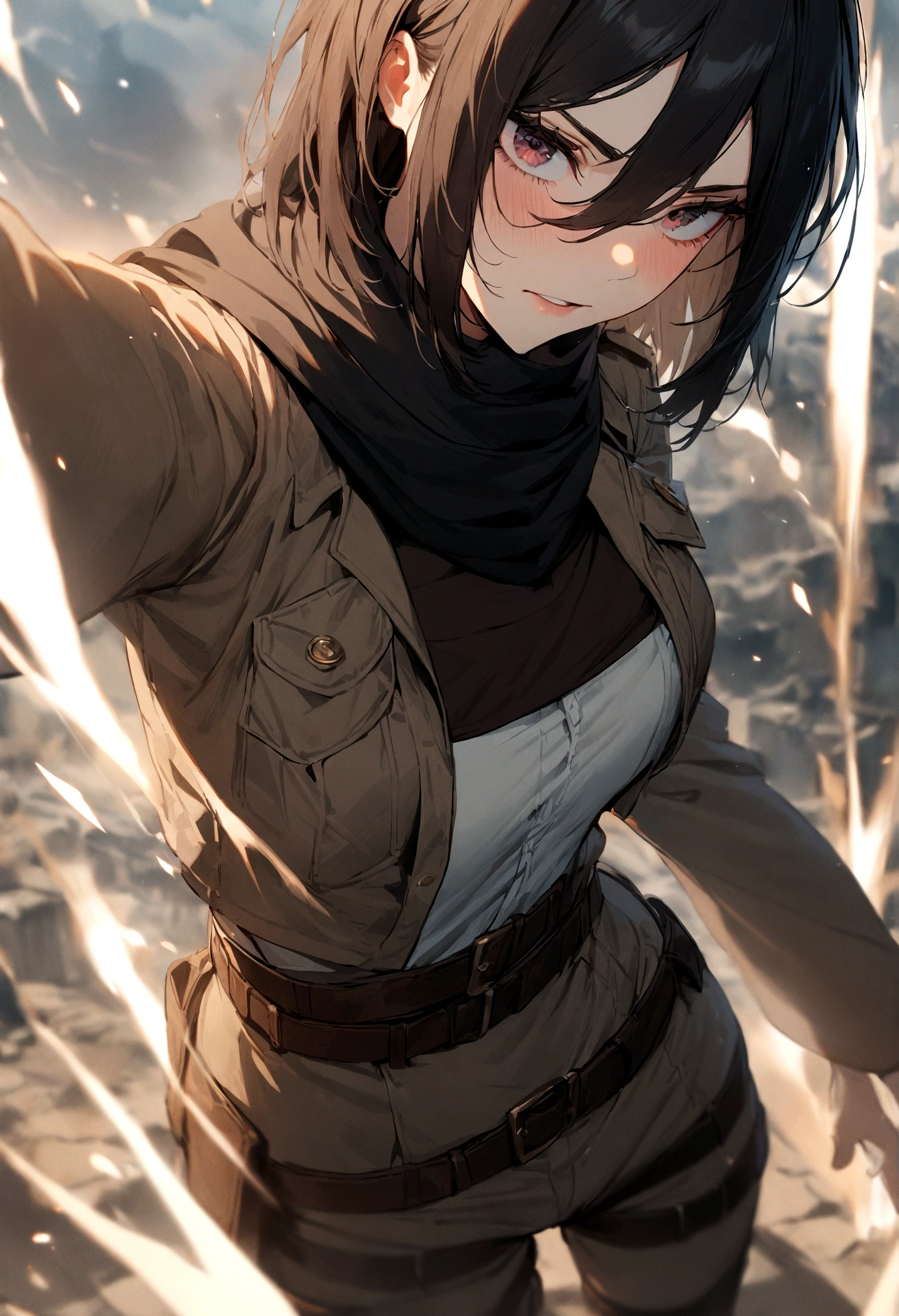 1girl,masterpiece, best quality, very aesthetic, absurdres,
Mikasa Ackerman (Attack on Titan): A skilled soldier fiercely loyal to her friends, especially Eren Yeager.