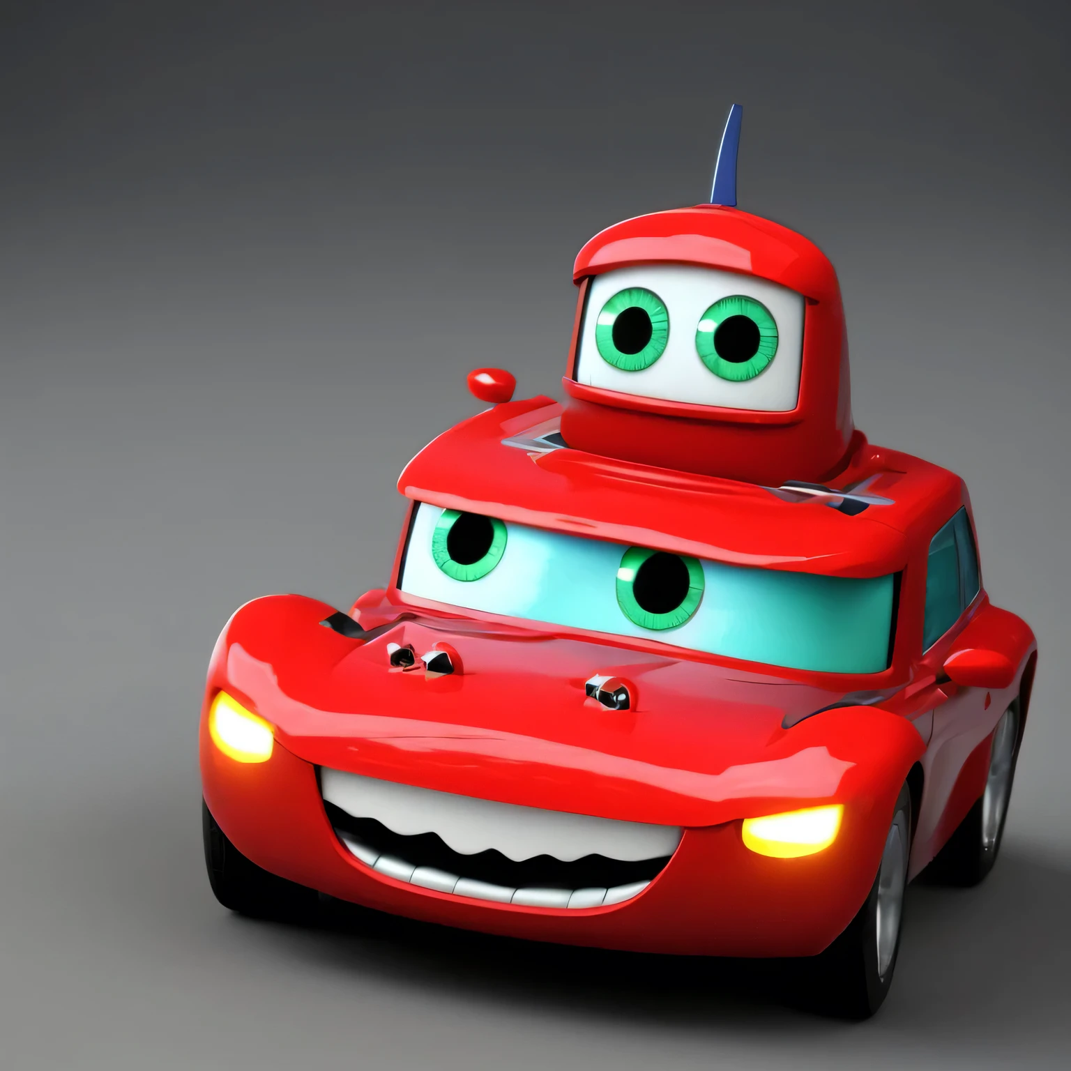 Cute monster transformed into a car, with big eyes and a cheerful expression, happily driving anywhere. Pixar animation style, vibrant colors, C4D software. --ar 1:1 --v 6.0 3D render