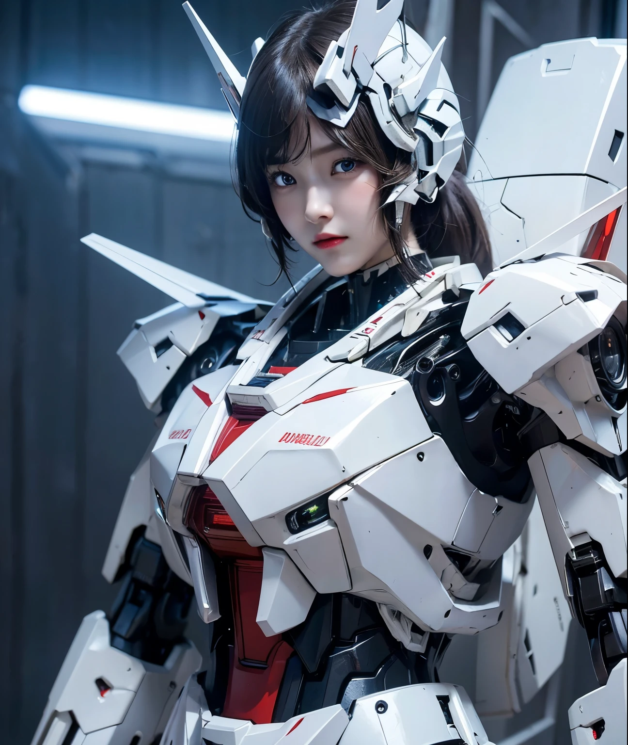 Textured skin, Super Detail, Attention to detail, high quality, 最high quality, High resolution, 1080p, hard disk, beautiful,(Gundam),beautiful,Mecha Cyborg Girl,battle mode,Girl with a mechanical body,She wears a futuristic Gundam mecha,Full Body Shot