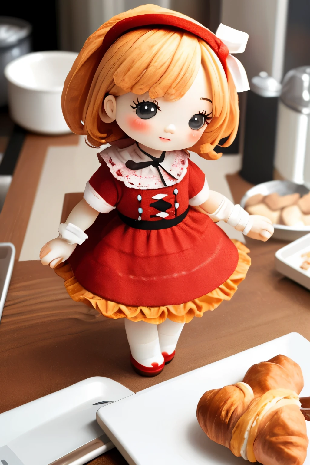 Photorealistic、Chibi Girl Doll（Making croissants）