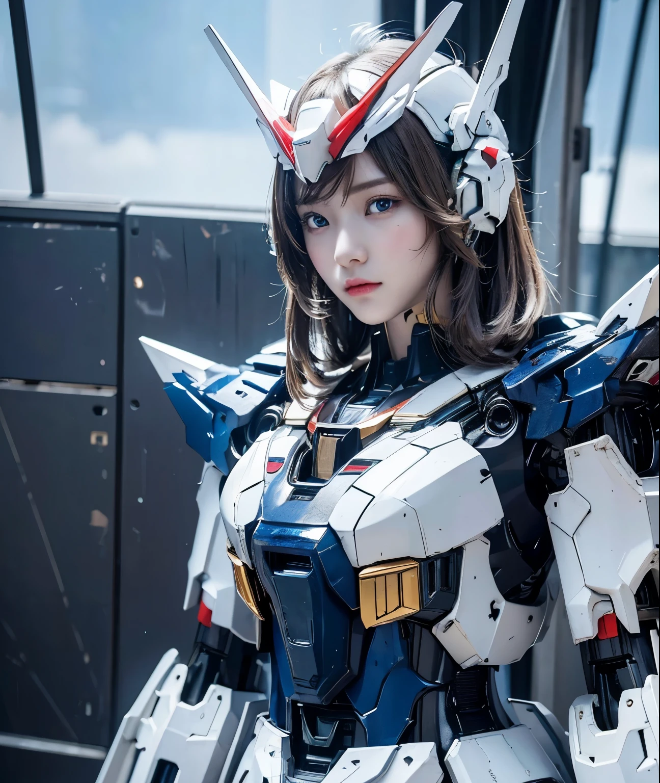 Textured skin, Super Detail, Attention to detail, high quality, 最high quality, High resolution, 1080p, hard disk, beautiful,(Gundam),beautiful,Mecha Cyborg Girl,battle mode,Girl with a mechanical body,She wears a futuristic Gundam mecha,Full Body Shot