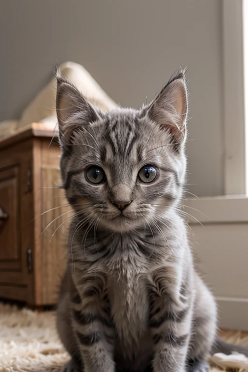 gray kitten with a butterfly on his nose