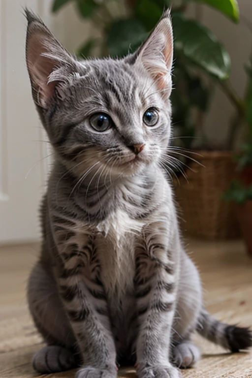 gray kitten with a butterfly on his nose