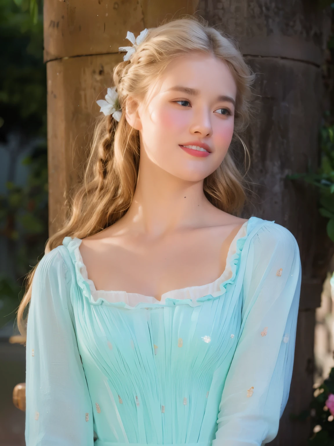 1 woman,face,white background,Cinemamatica Matrix 5, beautiful, White , big nose, curly eyelashes, natural red cheeks, 20 year old girl, his eyes are blue. That person's hair has volume. vintage costumes, blonde hair (blonde hair). jawline firm. taper