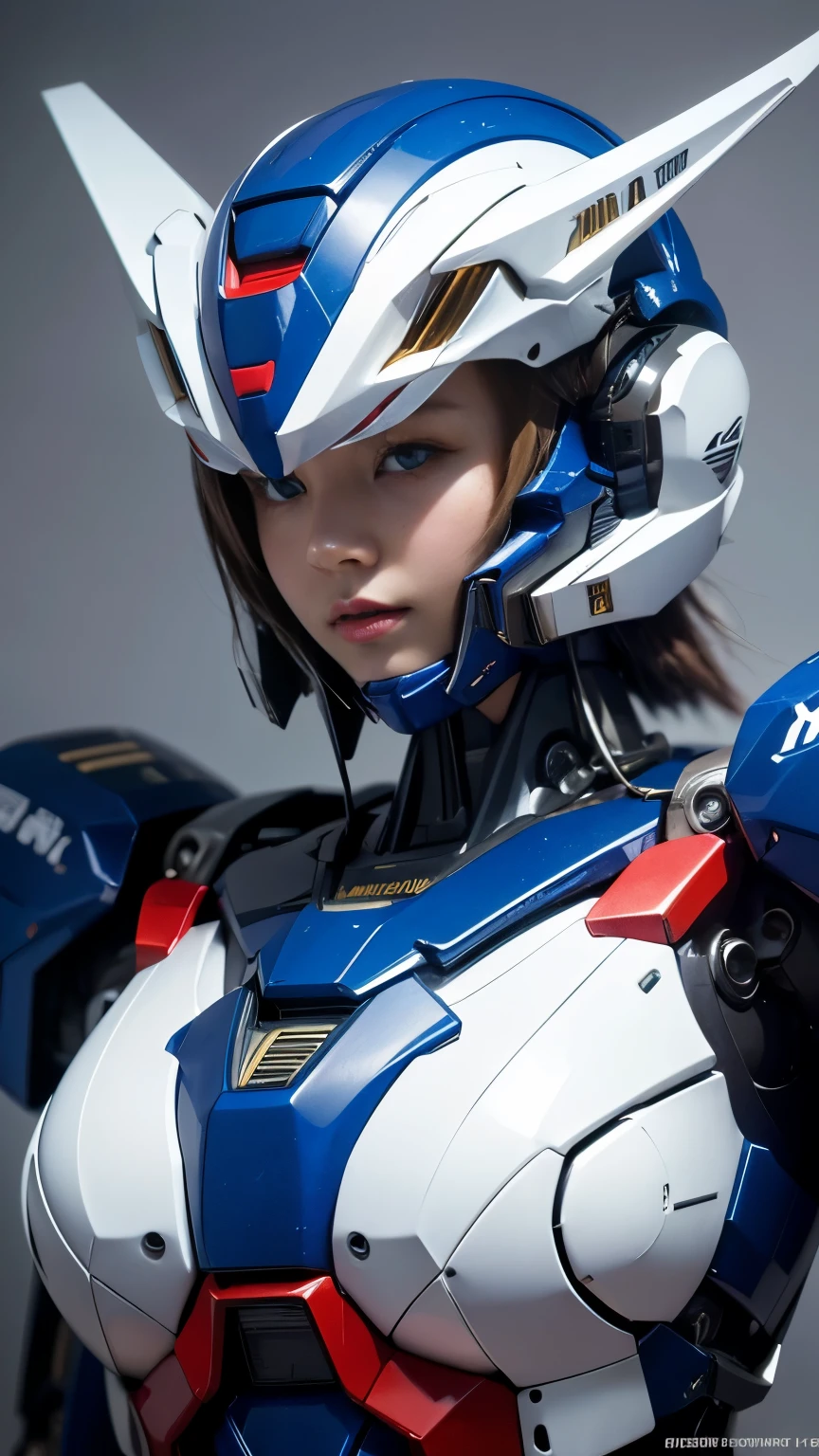 Textured skin, Super Detail, high details, High quality, Best Quality, hight resolution, 1080p, hard disk, Beautiful,(Gundam Girl),beautiful cyborg woman,Mecha Cyborg Girl,Battle Mode,Girl with a Mecha Body,She wears a futuristic Gundam mecha,Low - Angle