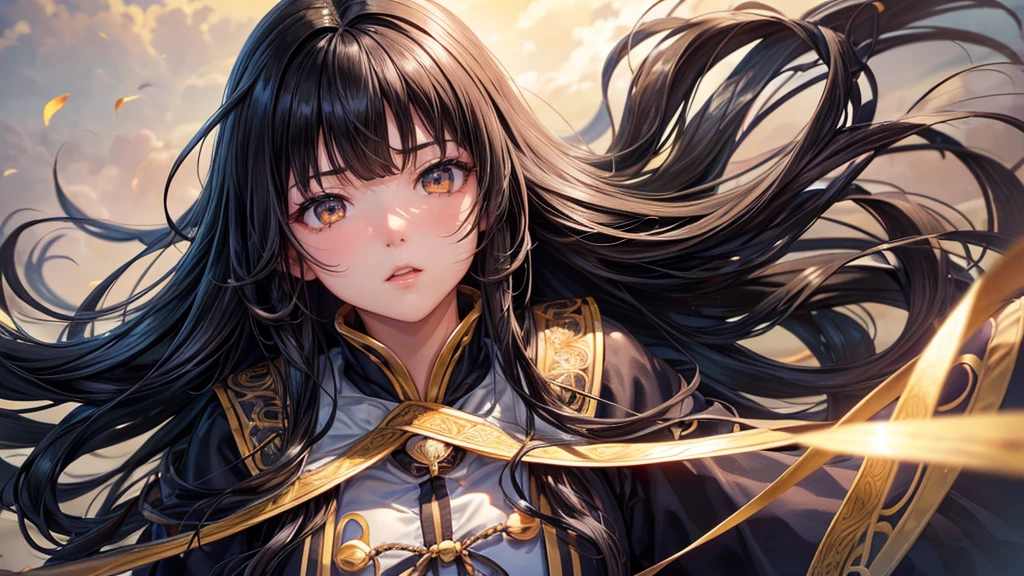 highest quality、highest quality、Detailed facial expressions、Giant((一人の背の高いGiant女性、alone))、((Black Hair:1.3))、Beautiful light brown hair、beautiful straight long hair