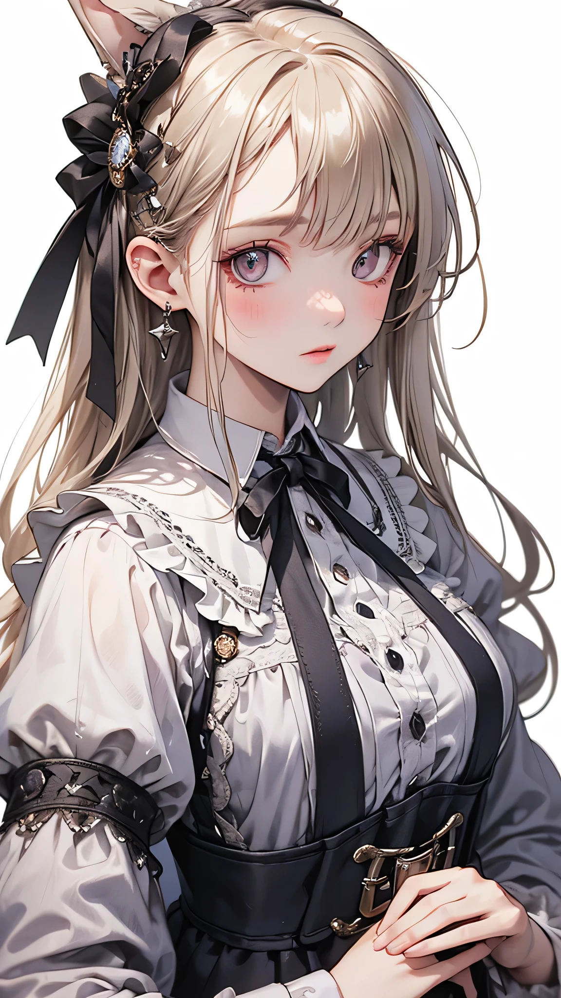 One girl, masterpiece, highest quality, 8k, Detailed skin texture, Detailed cloth texture, Beautifully detailed face, Intricate details, Super detailed, Alice in Wonderland, (A ribbon on her head:1.1), Upper Body