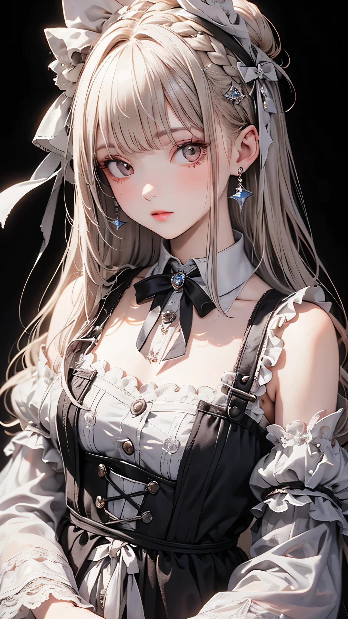 One girl, masterpiece, highest quality, 8k, Detailed skin texture, Detailed cloth texture, Beautifully detailed face, Intricate details, Super detailed, Alice in Wonderland, (A ribbon on her head:1.1), Upper Body