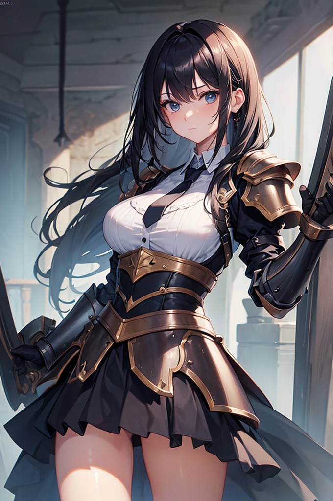 (masterpiece, Perfect quality:1.2), strict, Full Armor, ax, Tie your hair back, Tomboy, Large Bust