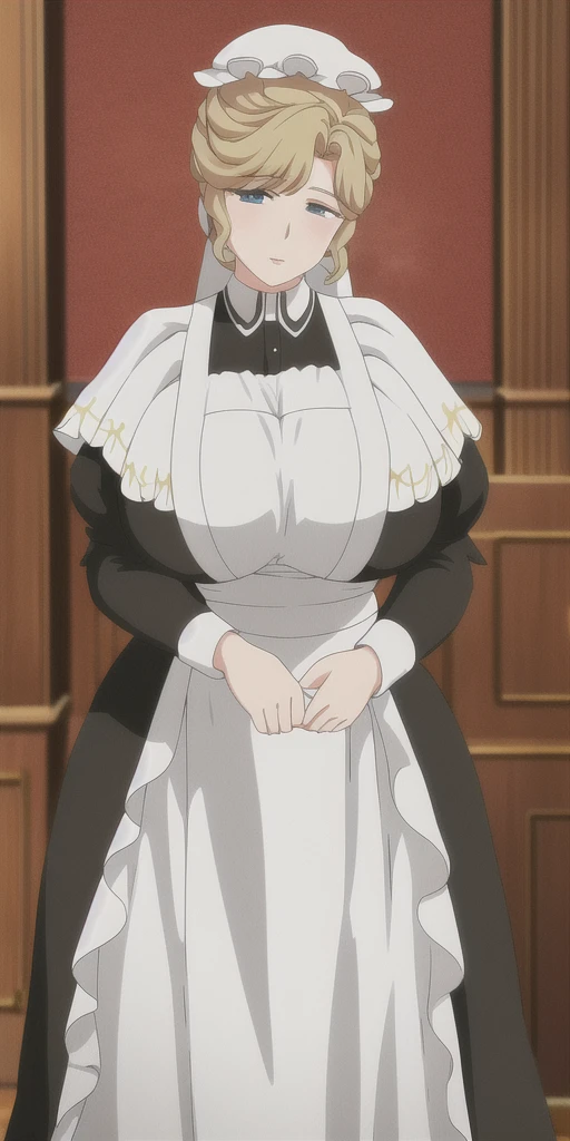 Maria_VM, huge_breasts, standing, solo, VIctorian_Maid_Uniform, masterpiece, best quality, detailed face, detailed eyes, highres,