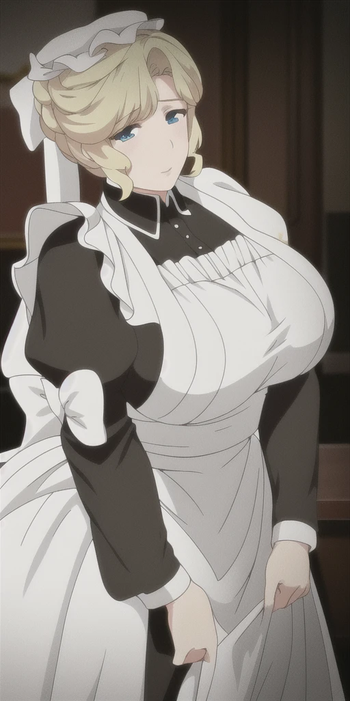Maria_VM, huge_breasts, standing, solo, VIctorian_Maid_Uniform, masterpiece, best quality, detailed face, detailed eyes, highres,