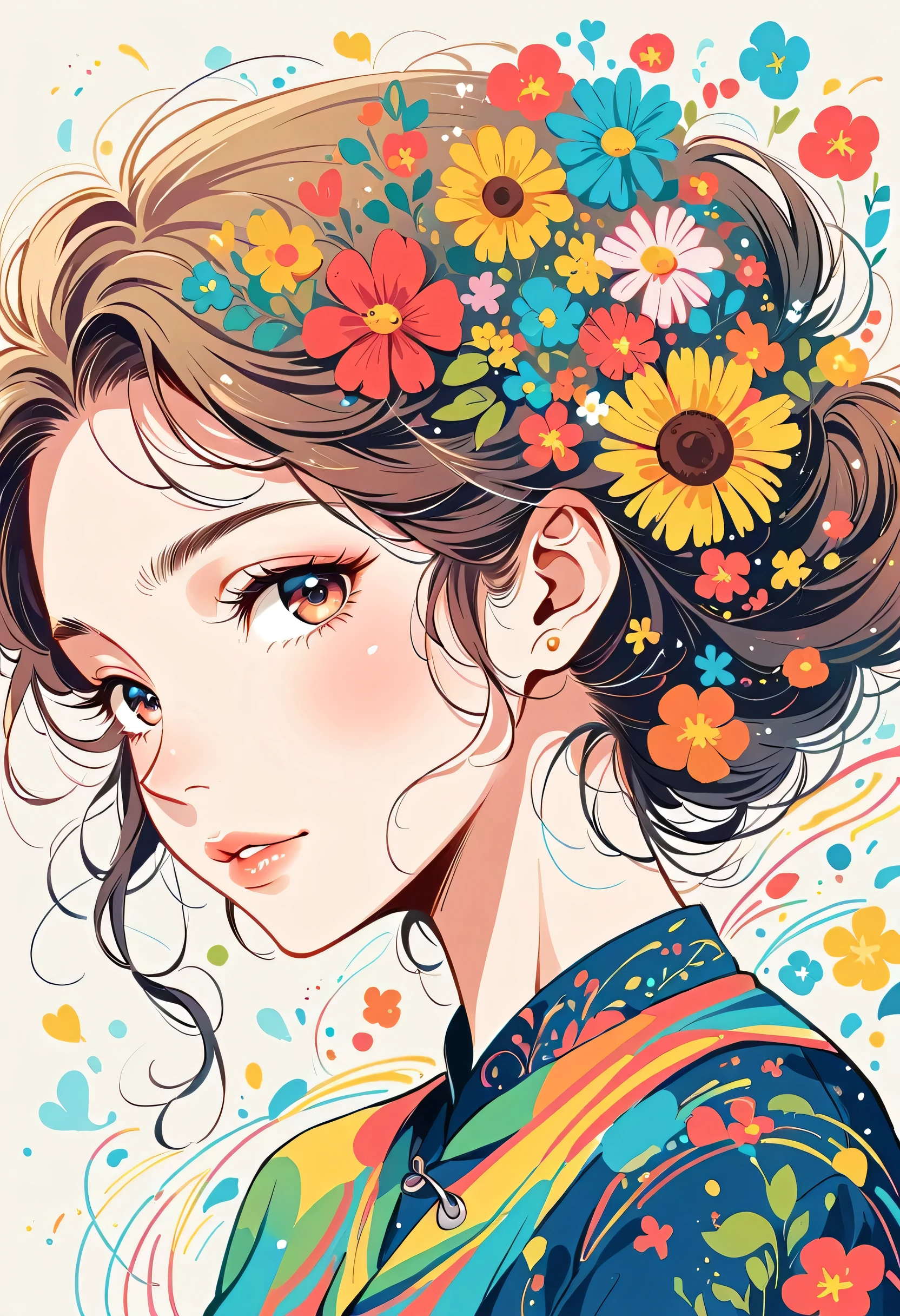 Mai Yoneyama Style、The most beautiful girl of all time、Lips in Love、Colorful flowers、Simple line initials、Abstract art、Urban Background