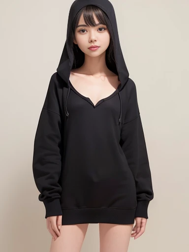 a lot of details, (underweight), 30 years old, detailed black hair, beautiful detailed hair, super fucking beautiful, delicate beautiful face, complex details beautiful and delicate eyes, perfect hands, (flat chest best quality:1.5), perfect and delicate limbs, detailed skin, best quality, ultra-detailed,(cheerful grin:1.3),
girl kawaii, full body, Girls' Front, thick thighs, standing on one leg, floating long hair, jumper dress school, (hood up), orange Clothes, Kowloon Walled City
