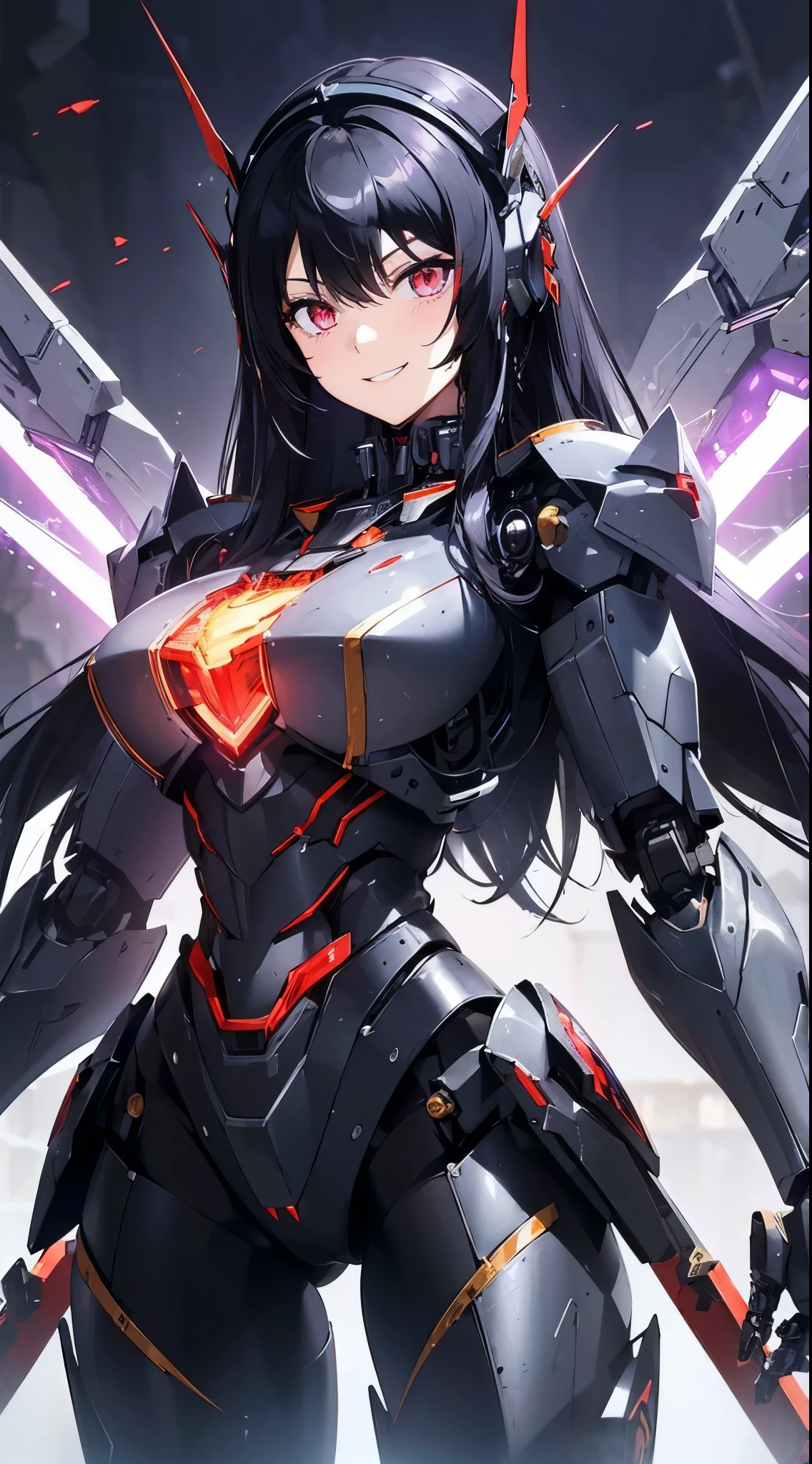 Machine eyes glowing red、evil smile