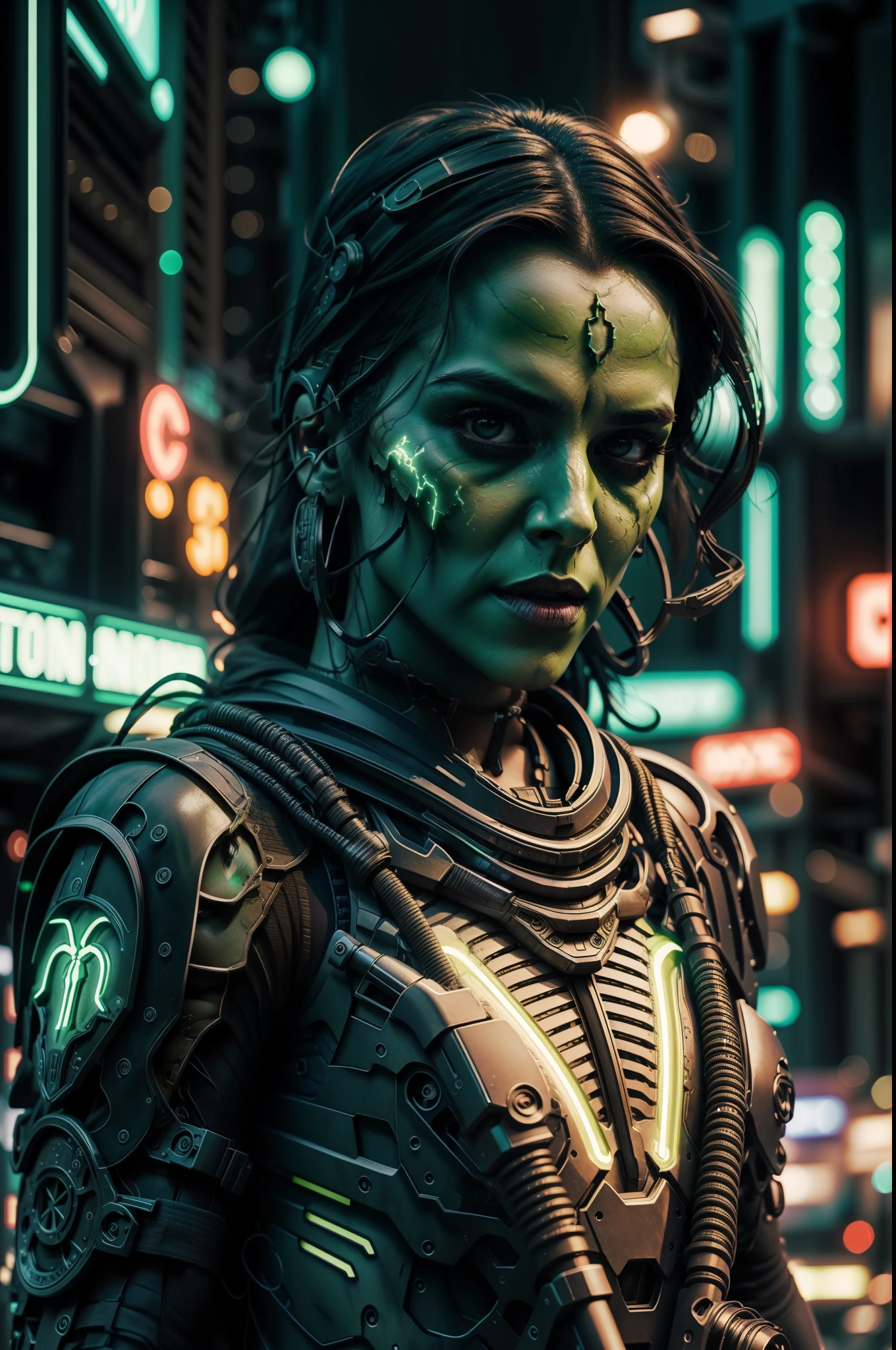 Green Neon Woman, green neon lights, colorful cinematic neon, intricate neon backdrop, thedeathsquad