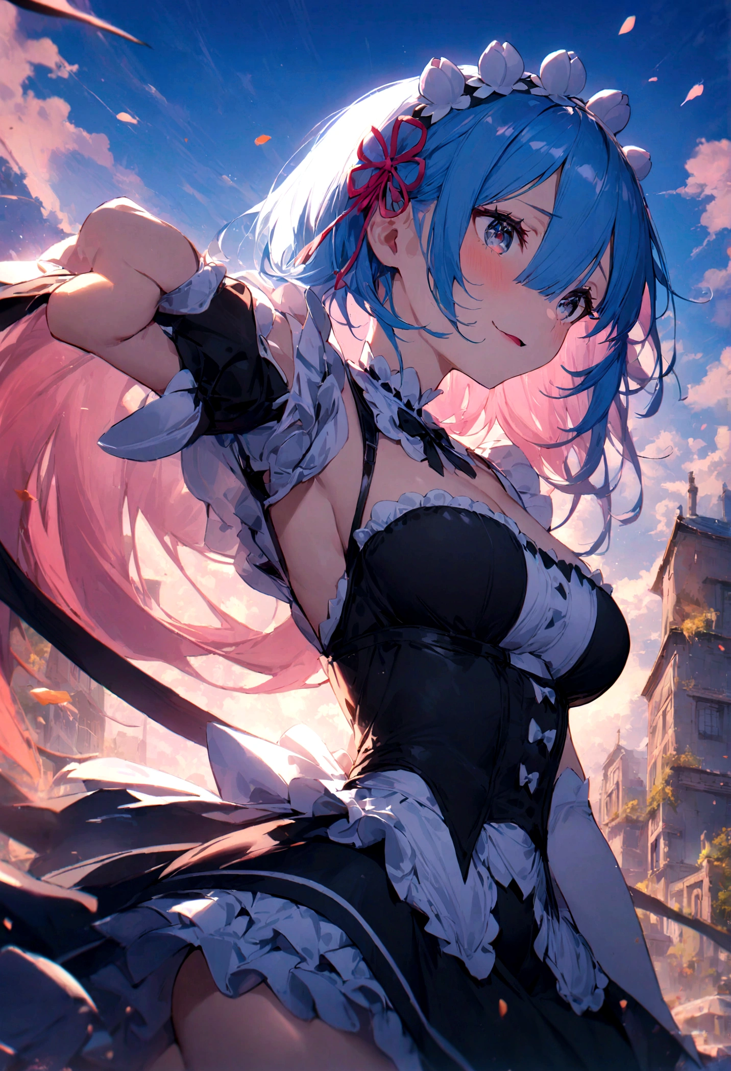 1girl,masterpiece, best quality, very aesthetic, absurdres,
Rem, Re:Zero - Starting Life in Another World - A demon maid with a deep loyalty and affection for the protagonist, Subaru, showcasing immense power and emotional depth.