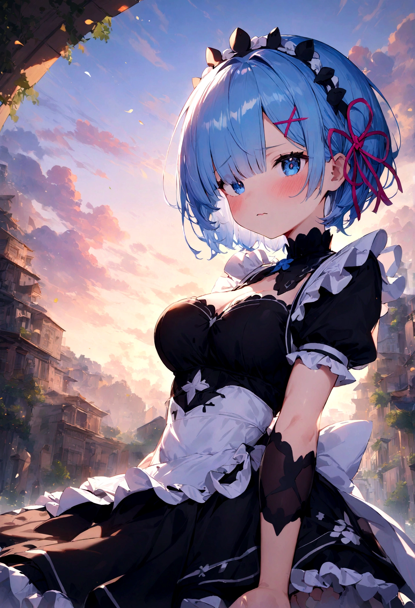 1girl,masterpiece, best quality, very aesthetic, absurdres,
Rem, Re:Zero - Starting Life in Another World - A demon maid with a deep loyalty and affection for the protagonist, Subaru, showcasing immense power and emotional depth.