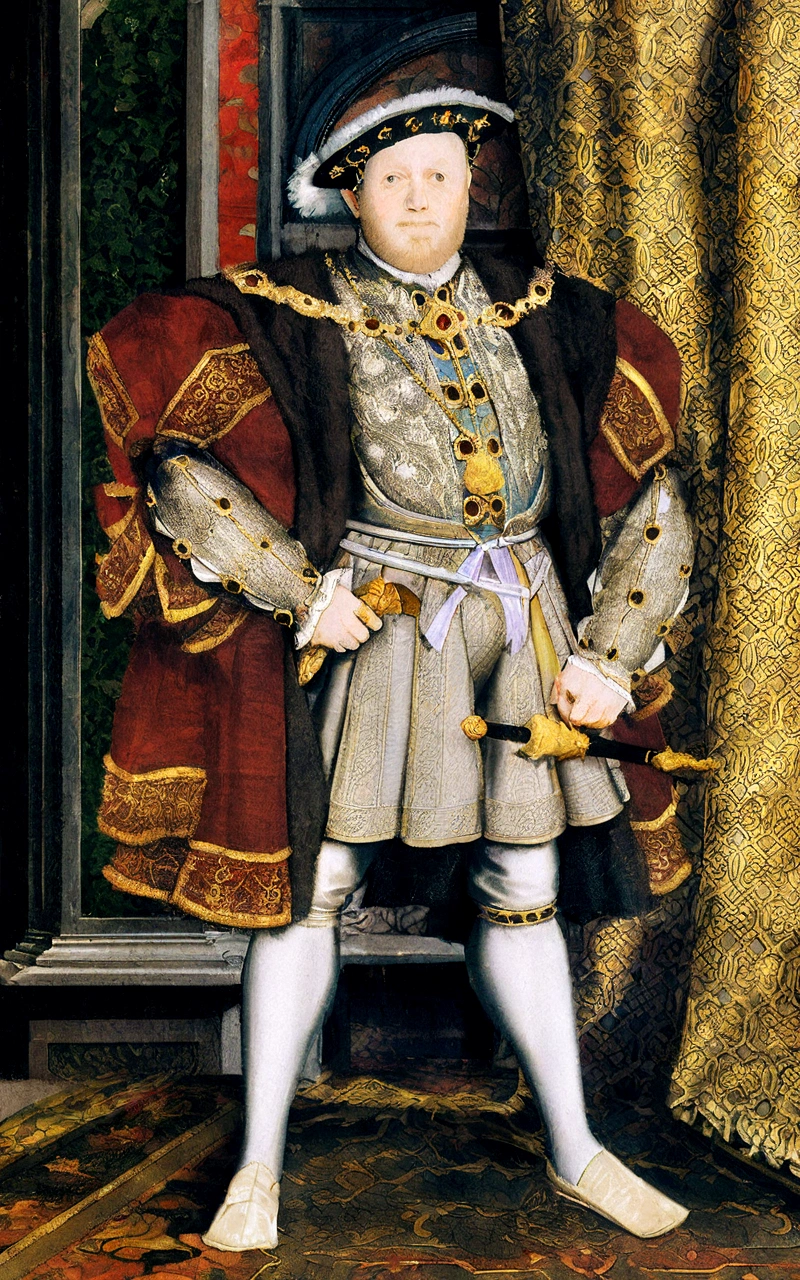 Arafed portrait of a man in silver and gold costume, Henry VIII, Dignity in aristocratic costume, Painted in 1530, Hans Holbein, Inspired by Thomas Tudor, Hans Holbein・ザ・ヤンガー, inspired by Hans Holbein・ザ・エルダー, by Hans Holbein・ザ・エルダー, inspired Hans Holbein・ザ・ヤンガー, Dressed in elegant Tudor clothing, Biographical film