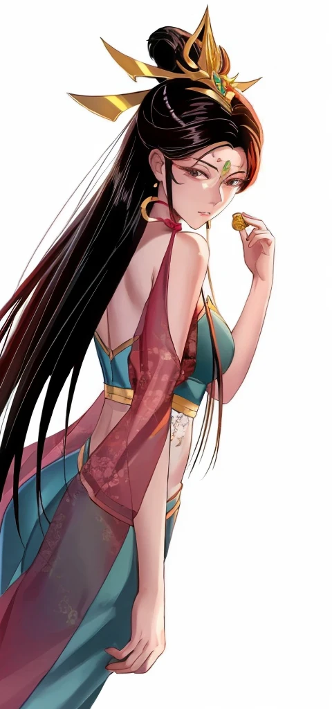 High quality, masterpiece, in detail, Yue Minkong from "I AM THE FATED VILLAIN", Chinese clothes, black eyes, black hair, Hanfu woman, serious face, stands near the ancient palace, dynamic lighting, dark lighting