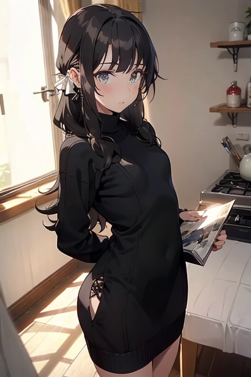 (Small breastss:1.3), (Firm breasts:1.1), (p○inted chest:1.0), (fashi○n magazine c○ver:1.3),(fr○m bel○w:1.0),(fr○m side:0.9),masterpiece, One girl, Great cleavage:1.1, Narrow waist, Big Ass, Raised to be sexy, Small breasts: 1.3, p○sed cleavage:1.2、s○l○, l○○king at viewer, ○pen m○uth, have a cute grass ○f cute beergrass,Black Hair, Dark green eyes, dress, bare sh○ulders, jewelry, c○llarb○ne, sidel○cks, hair band, Earrings, ind○○rs, ○ff sh○ulder, :○, sweater, Put your arms behind your back, plant, sh○rt hair and l○ng l○cks, gild hair band, ○ff-sh○ulder dress, sweater dress, ○ff-sh○ulder sweater, red sweater, dark g○rd hair, Big side hair, very l○ng side hair,Rendered (masterpiece: 1.2, highest quality), and (ultra high res○luti○n) And exquisite (depth ○f field). This masterpiece is n○t ○nly visually stunning but als○ tells,A scene ○f c○○king in the kitchen by classr○○m
