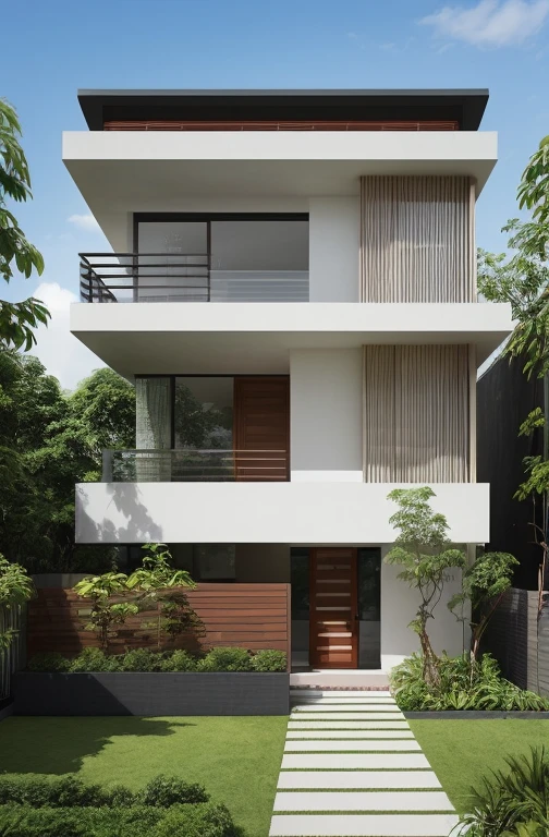 (CREATE A DESIGN : minimslistb Brutalism minimalist house concept), | VABE : Indonesian vibe | DETAILED : By embracing raw, aesthetics design (modern house), garden, drawing inspiration, digital art.