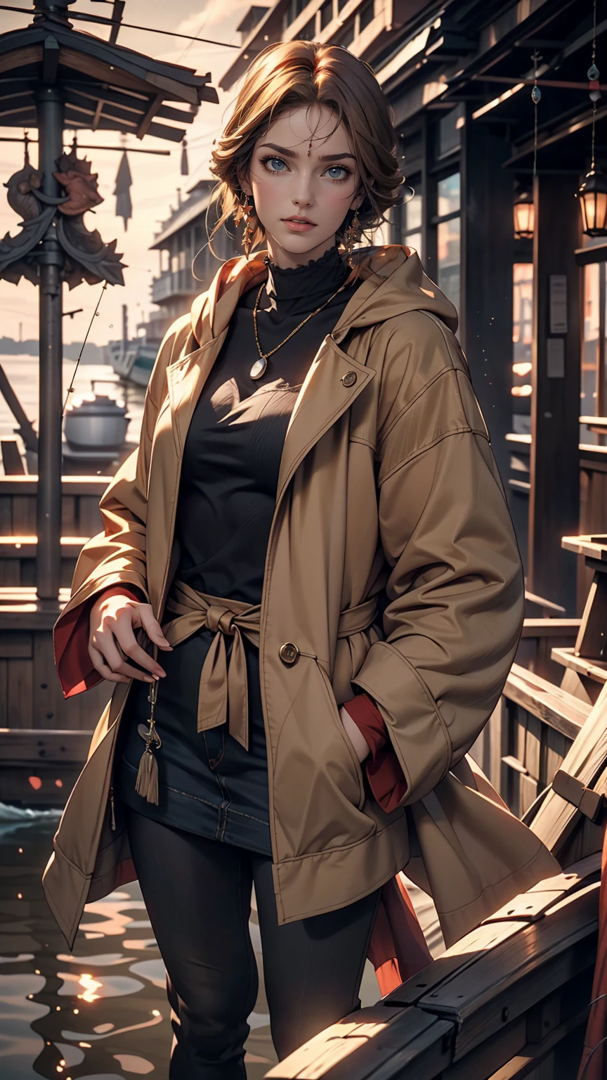 (masterpiece:1.2), highest quality, Beautiful female fisherman photo, Redhead, 40 years old, Wearing a yellow raincoat,  (On a fishing boat:1.3),  Dark Clouds, PhotoRealistic, HyperRealistic, Ultra-detailed, Analog Style, bent at the waist, Modest, Low Cut, Detailed skin, Matte skin, Soft lighting, Scattered beneath the surface, Realistic, Dark Shadows, masterpiece, highest quality, ultra Realistic, 8k, Golden Ratio, complicated, High detail, Film Photography, Soft Focus