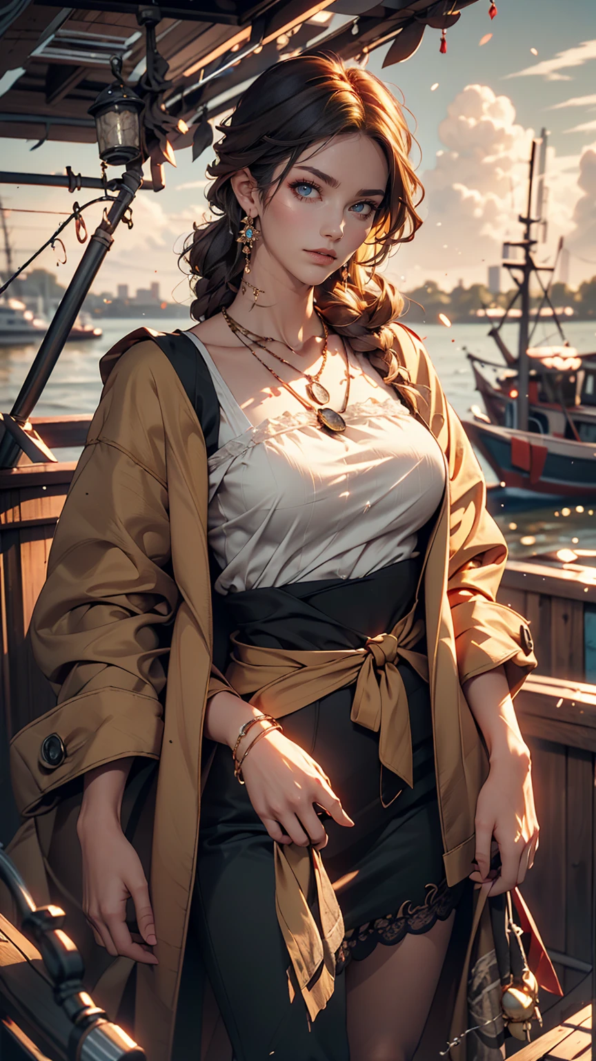 (masterpiece:1.2), highest quality, Beautiful female fisherman photo, Redhead, 40 years old, Wearing a yellow raincoat, (On a fishing boat:1.3), Dark Clouds, PhotoRealistic, HyperRealistic, Ultra-detailed, Analog Style, bent at the waist, Modest, Low Cut, Detailed skin, Matte skin, Soft lighting, Scattered beneath the surface, Realistic, Dark Shadows, masterpiece, highest quality, ultra Realistic, 8k, Golden Ratio, complicated, High detail, Film Photography, Soft Focus