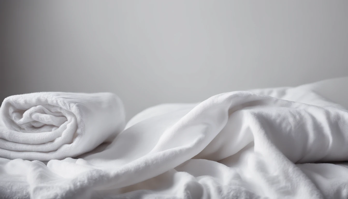 Fold bedsheets and towels white background, 1/3 of the image.