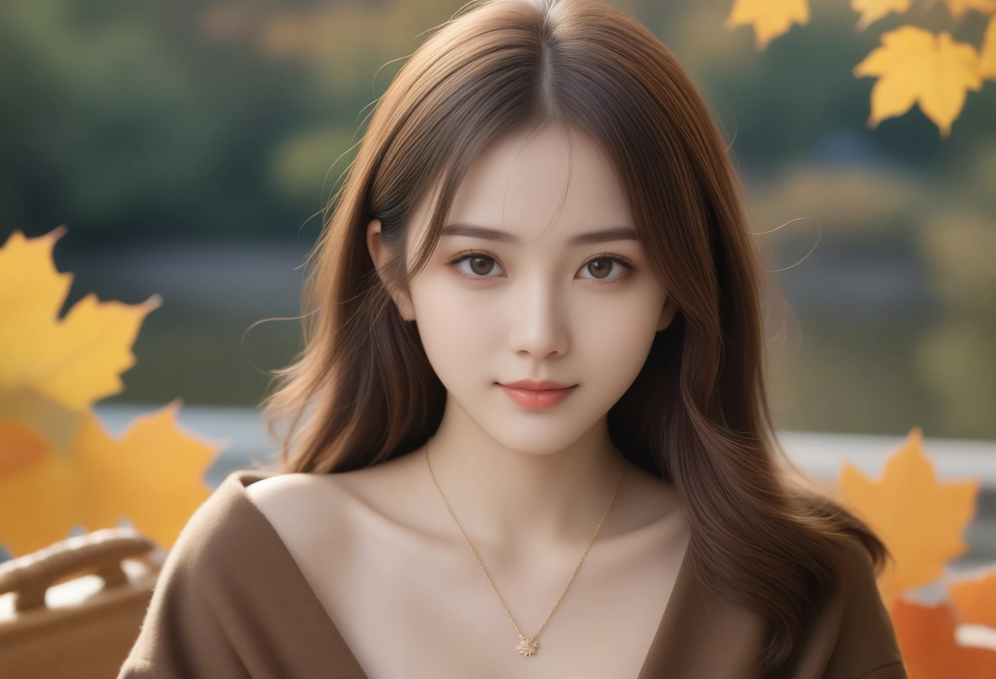 8k, Ultra-high resolution, highest quality, masterpiece, Surreal, photograph, 1 girl, (:1.3), pretty girl, Cute Face, Beautiful eyes in every detail,masterpiece,highest quality, Tabletop, 超A high resolution, (Realistic: 1.4), One Woman, Looking into the camera, Fashionable autumn clothes, Japanese women, 16 years old, Luxury Watches, Famous Brand Autumn Goods,Domestic travel（Fukuoka）,Traveling alone,Brown Hair,Short-haired,necklace、Glamour,Amorous,,Bold Pose、Looking at the audience、beauty,Long neck、Smile a little、Please close your mouth and laugh、(((Ideal body type))),A-cup small breasts :2,、Portraiture:2、Perfect Anatomy、鮮明なdetailed、detailed、Surreal、Light and shadow,Strong light,Fashion magazine cover,Thin lips