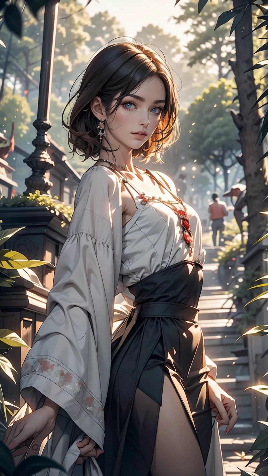 beautiful girl, (((((small)))), Show your face, Sticking out tongue, short hair, Brown, 8k, Professional photography, delicate, clear, in the forest, sun, Light leakage, masterpiece, (beautiful)))), (reality)))), smile, wonderful, Angel, young