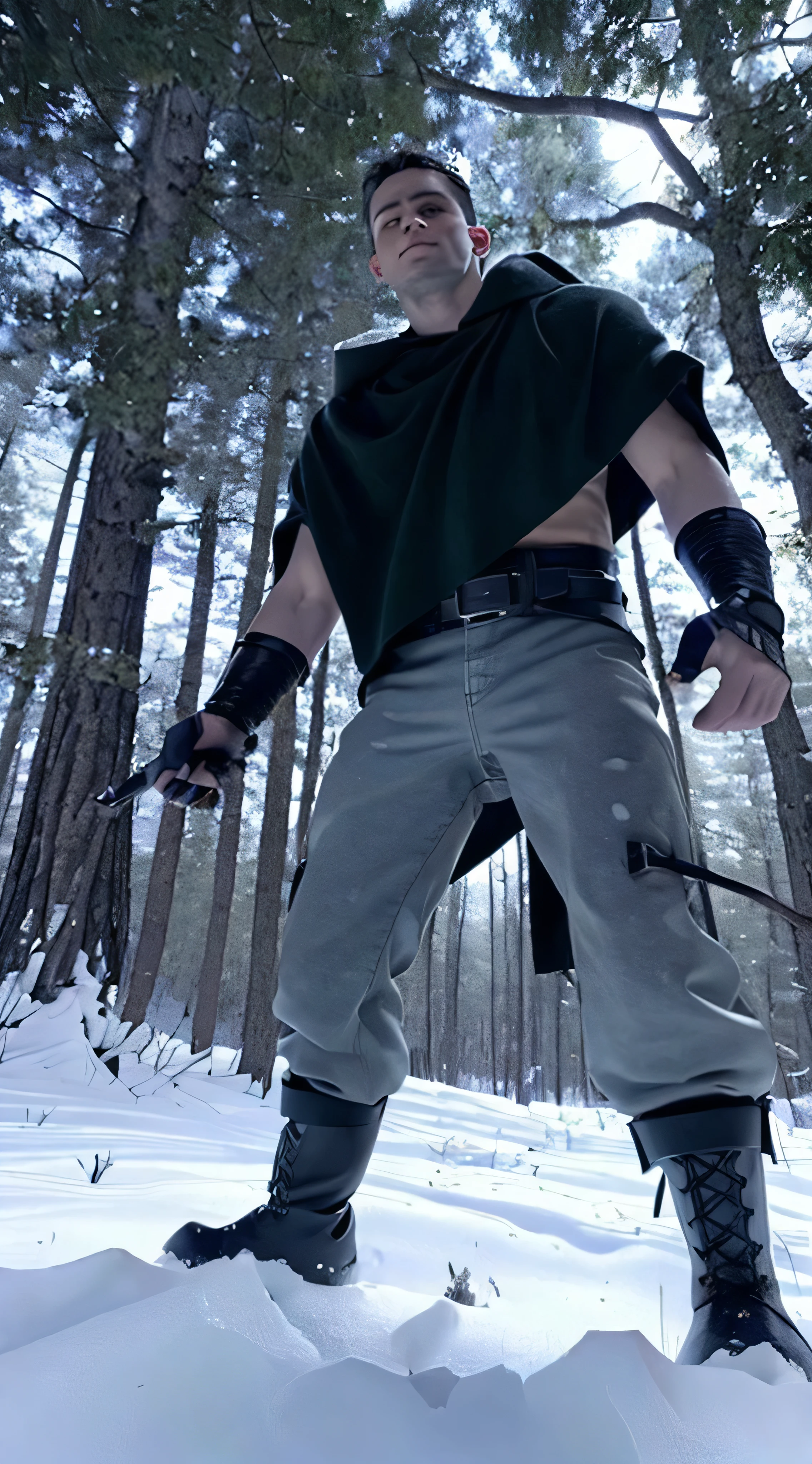 death ( in boots), male, muscular, wolf, canid, fluffy, standing, night, forest, claws, paws, low angle view, long hair, black sclera, red eyes, tail, front view, action pose, (black poncho:1.2), clothed, bottomwear, pants, belt, white body, black fur, black fur, grey fur, forest, moonlight night,
BREAK,
by virtyalfobo, by anchee, by snowskau, by foxovh, by sabretoothed ermine, (intricate, high detail, film photography, soft focus, RAW candid cinema,
photorealism, realistic, photorealistic, analog style, subsurface scattering,
masterpiece, best quality, ultra realistic, 8k)